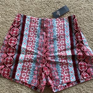 Patterned fabric high waisted shorts